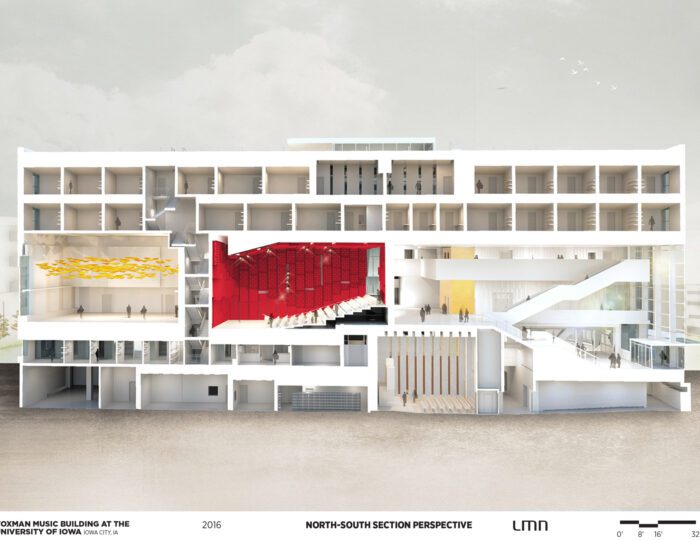 Voxman Music Building, University of Iowa - North-South Section Perspective