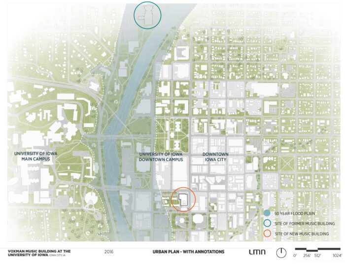 Voxman Music Building, University of Iowa - Urban Plan with Annotations