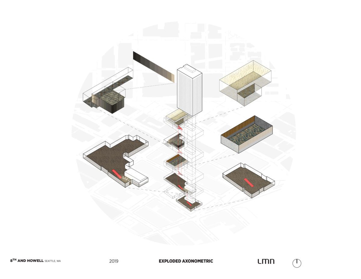 Downtown Seattle Hotel - Exploded Axonometric